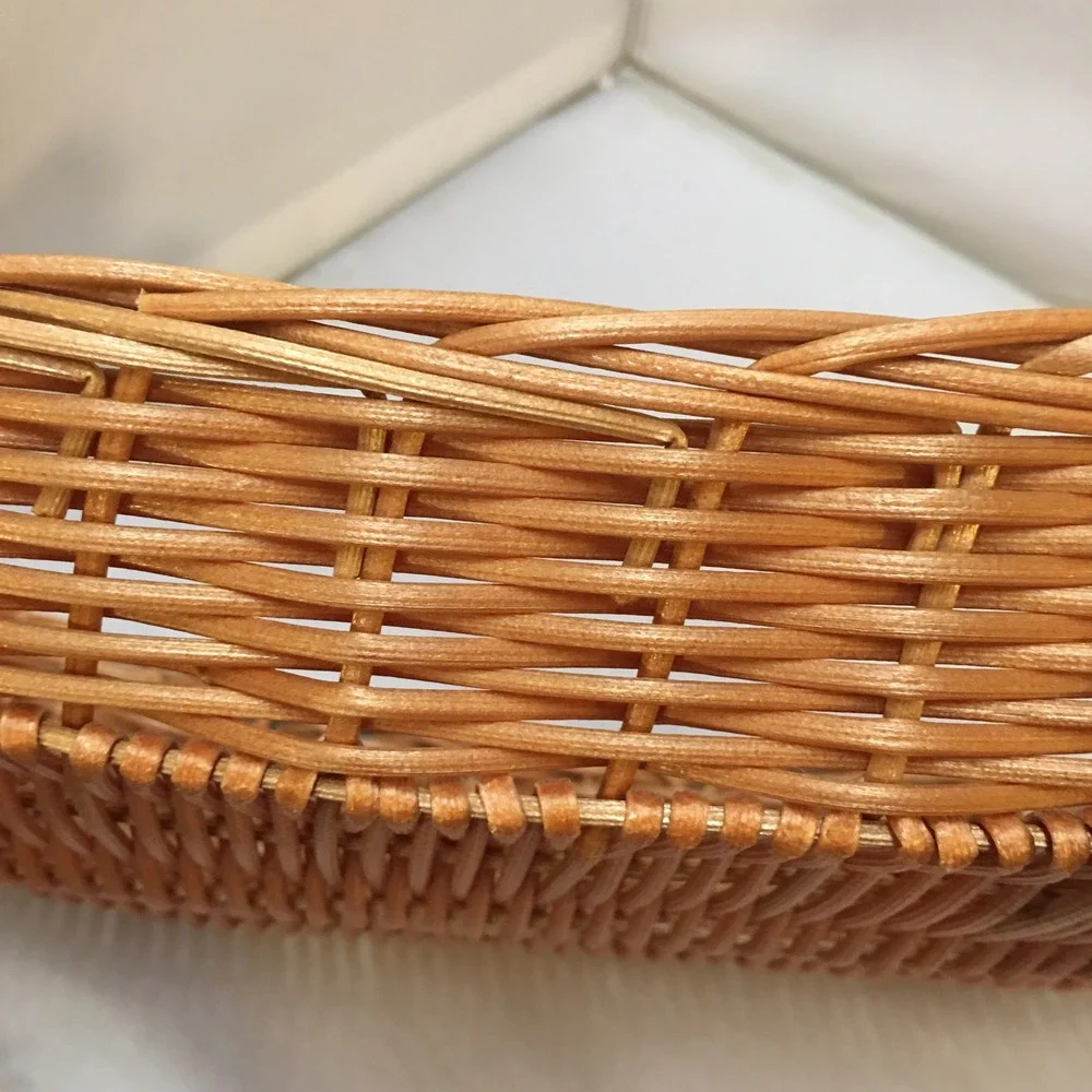 Woven Wicker Serving Tray Unisex Medium Tan Rectangular with Handles Cottagecore